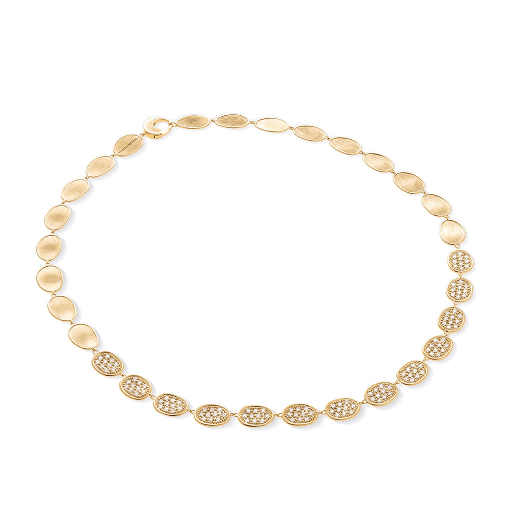 Marco Bicego Lunaria Collection 18K Yellow Gold and Diamond Pave Link Collar Necklace