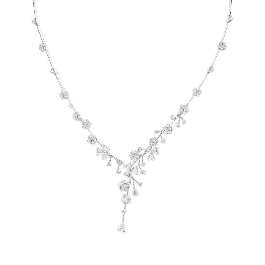 White Gold 9.72 CTW Floral Diamond Collar Necklace