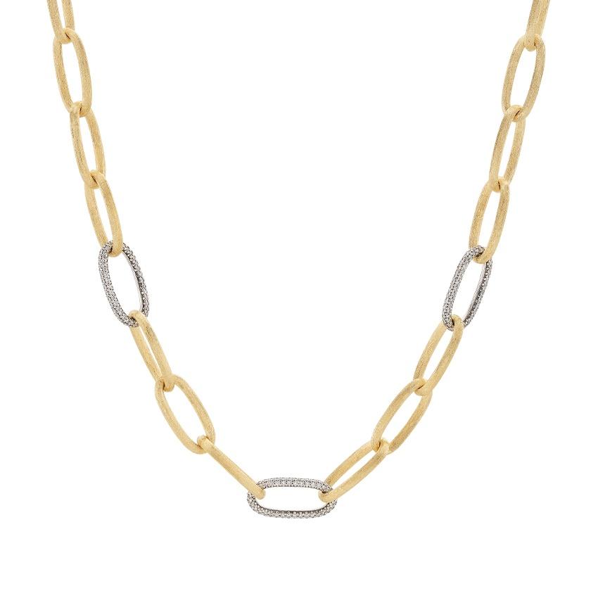 Yellow & White Gold Diamond Accented Oval Link Chain Necklace