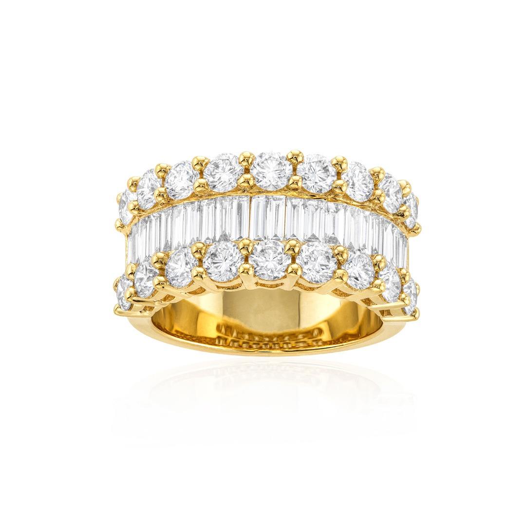 Yellow Gold Wide Round and Baguette Diamond Band