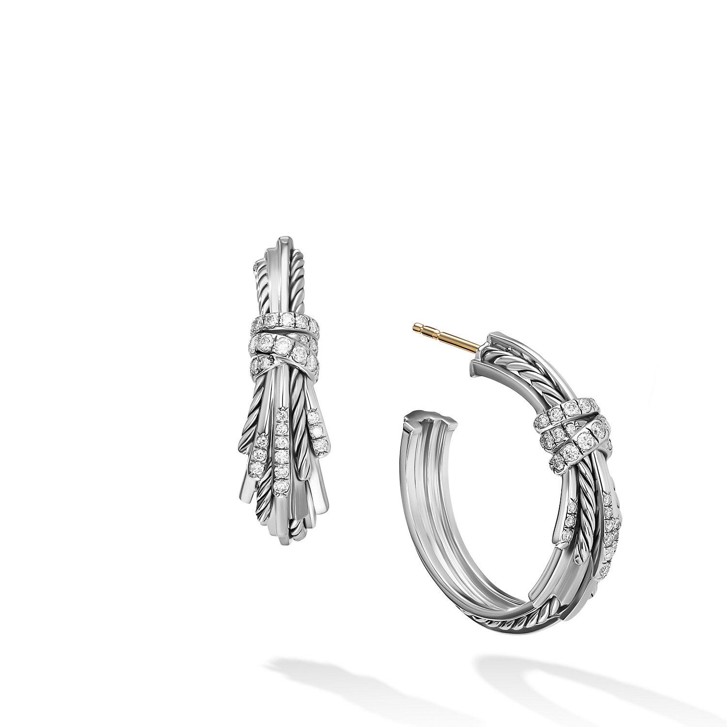 David Yurman Angelika Hoop Earrings in Sterling Silver with Pave Diamonds