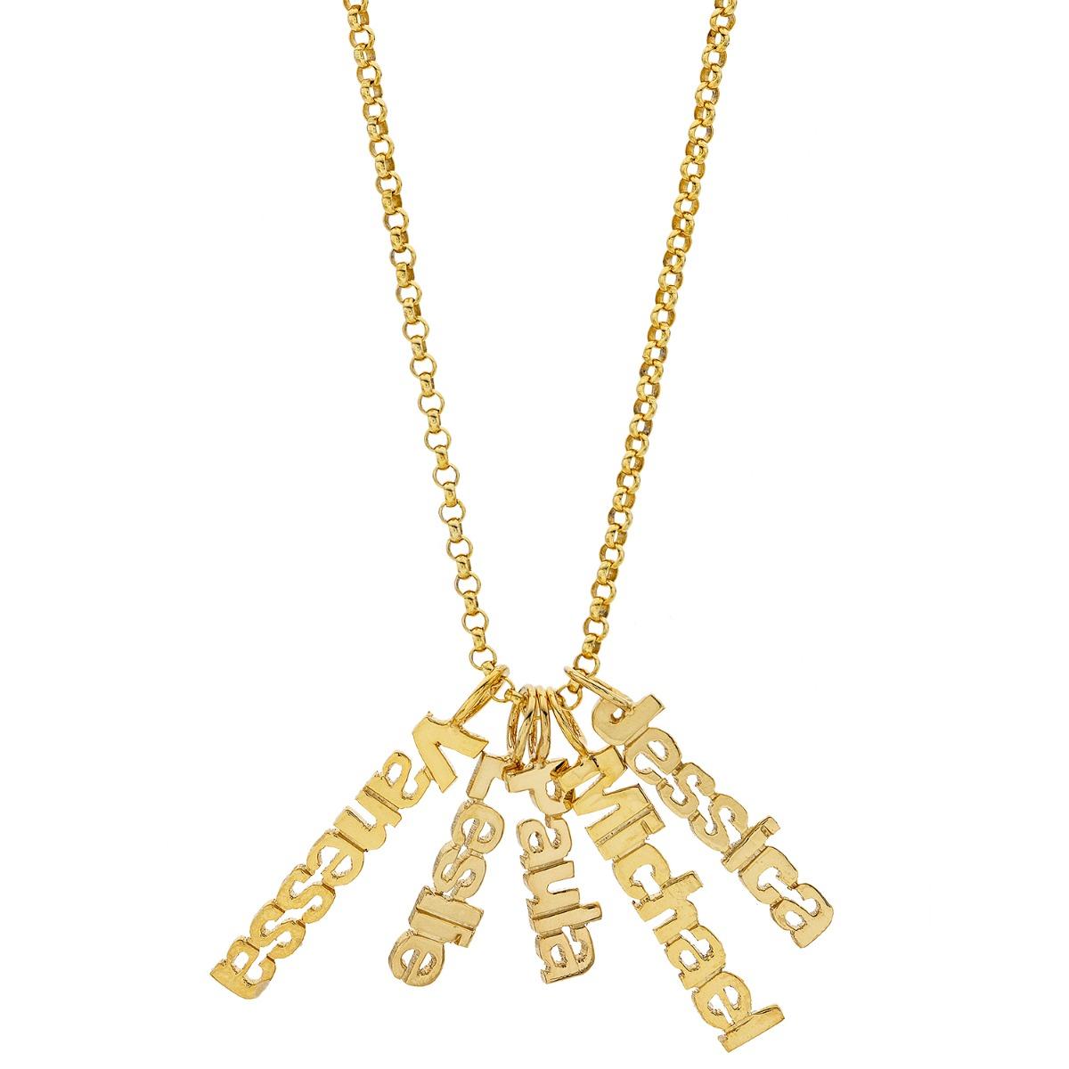 Gold Plated Five Name Charm Necklace