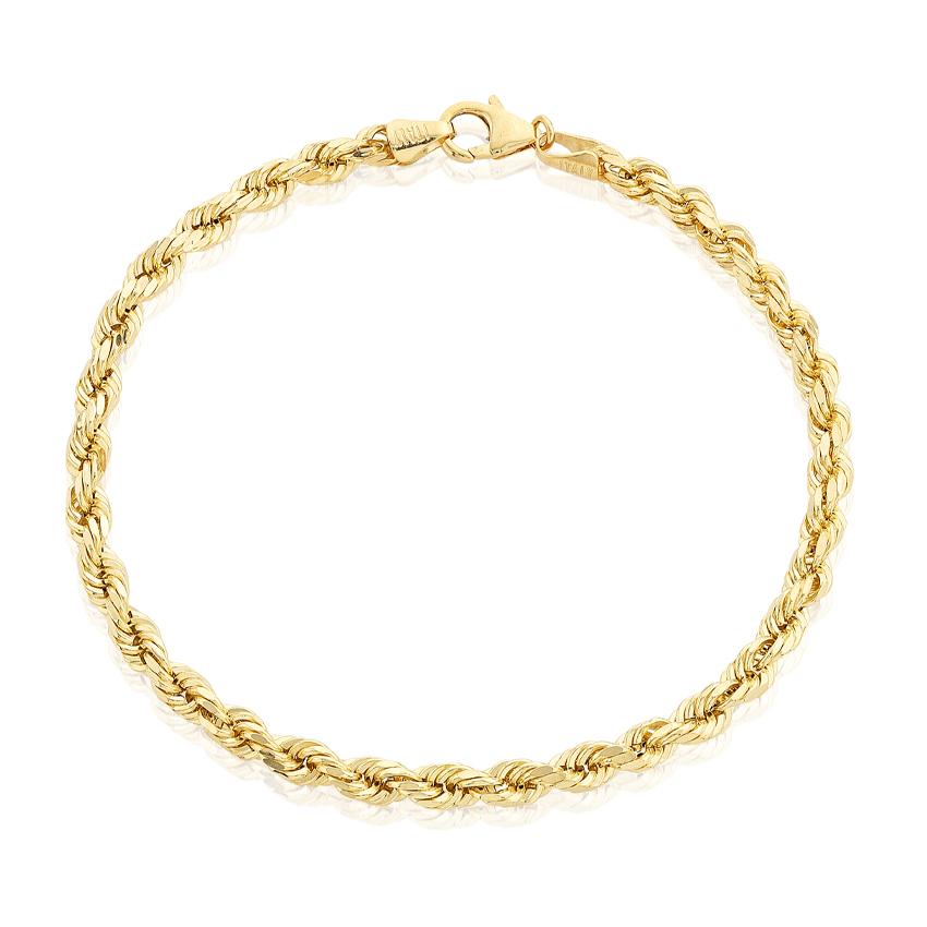 Yellow Gold 8.5 Inch Diamond Cut Rope Bracelet