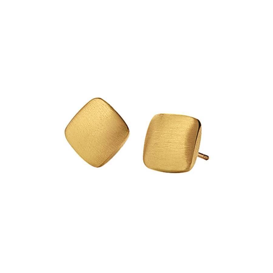 Yellow Gold Satin Finish Cushion Shaped Stud Earrings