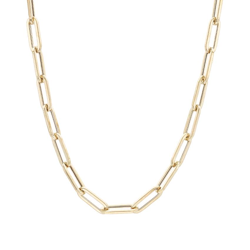 Yellow Gold Oval Link Paperclip Style Chain Necklace