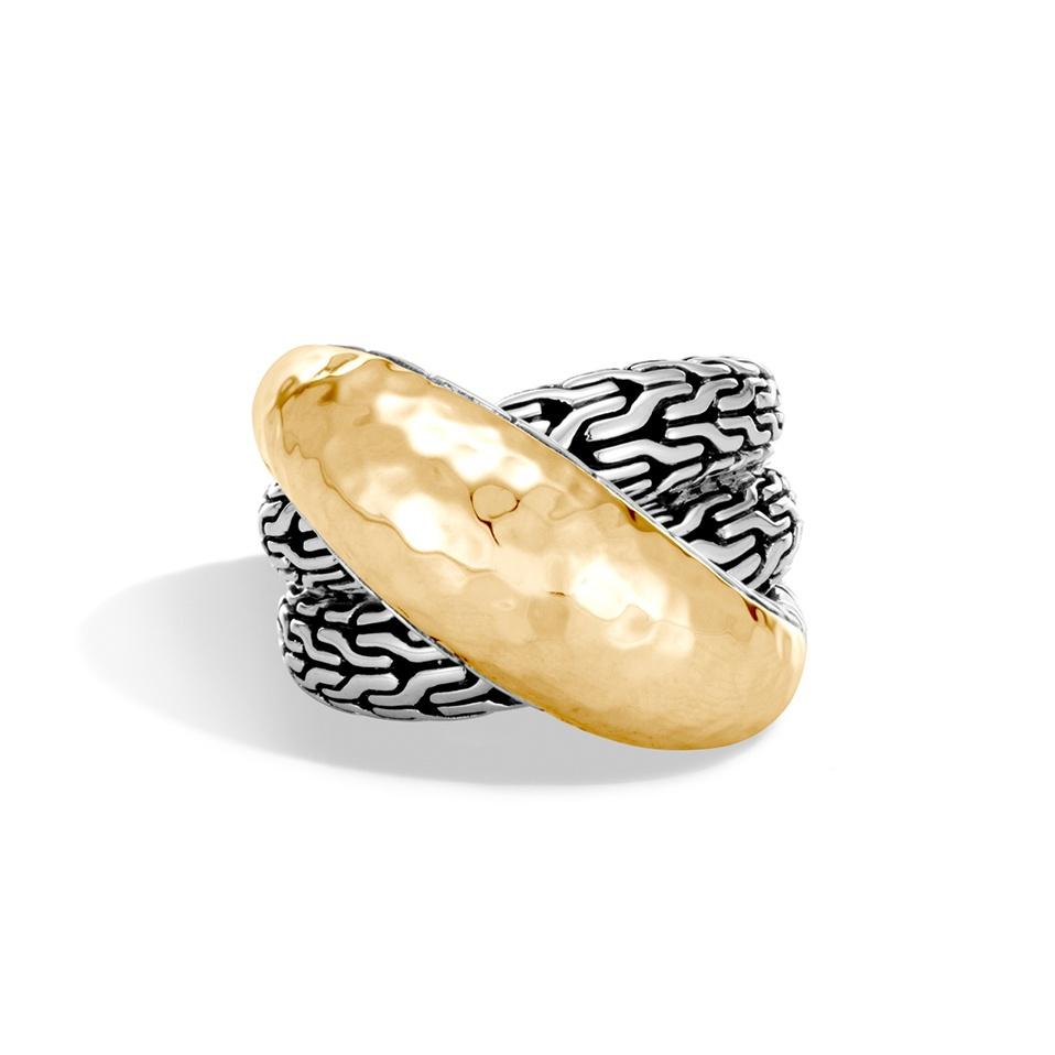 John Hardy Sterling Silver & Yellow Gold Crossover Classic Chain Ring