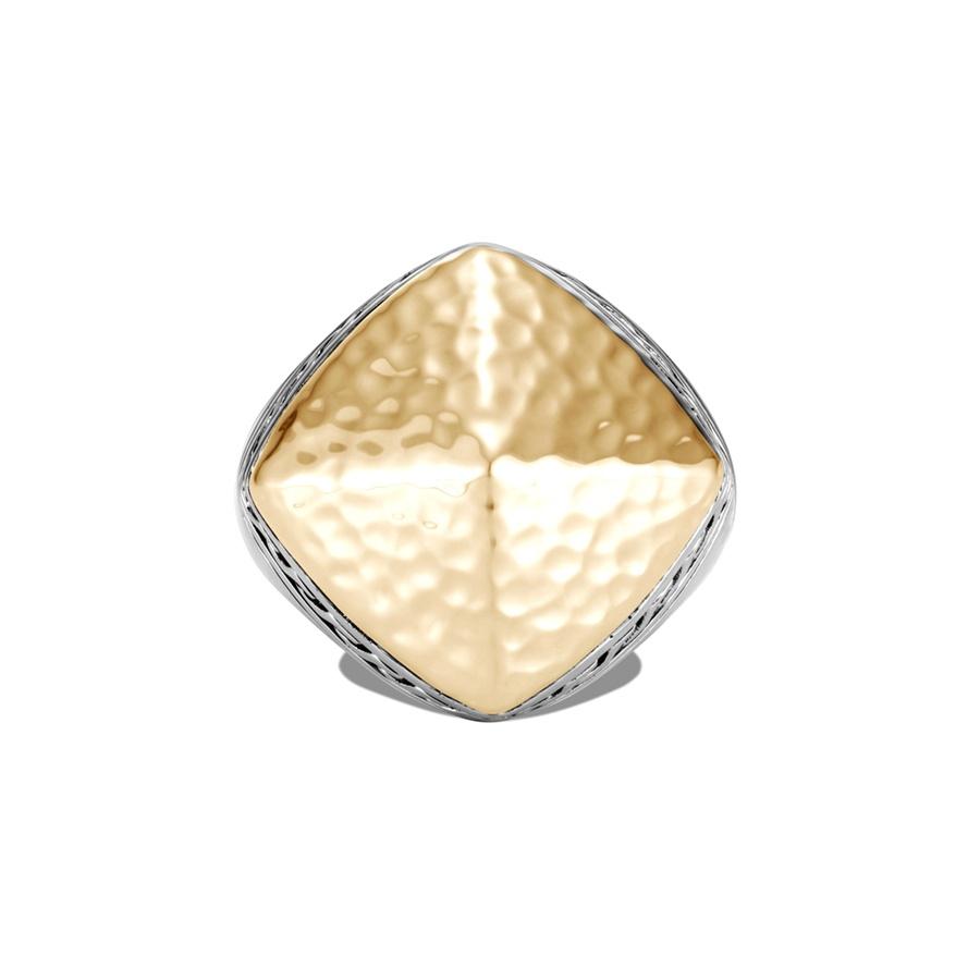 John Hardy Classic Chain Sugarloaf Ring in Silver, Hammered 18 Karat Gold