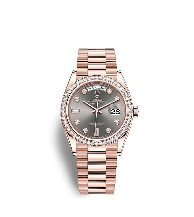 Rolex Day-Date 36, m128345rbr-0052. Available at Lee Michaels Fine Jewelry