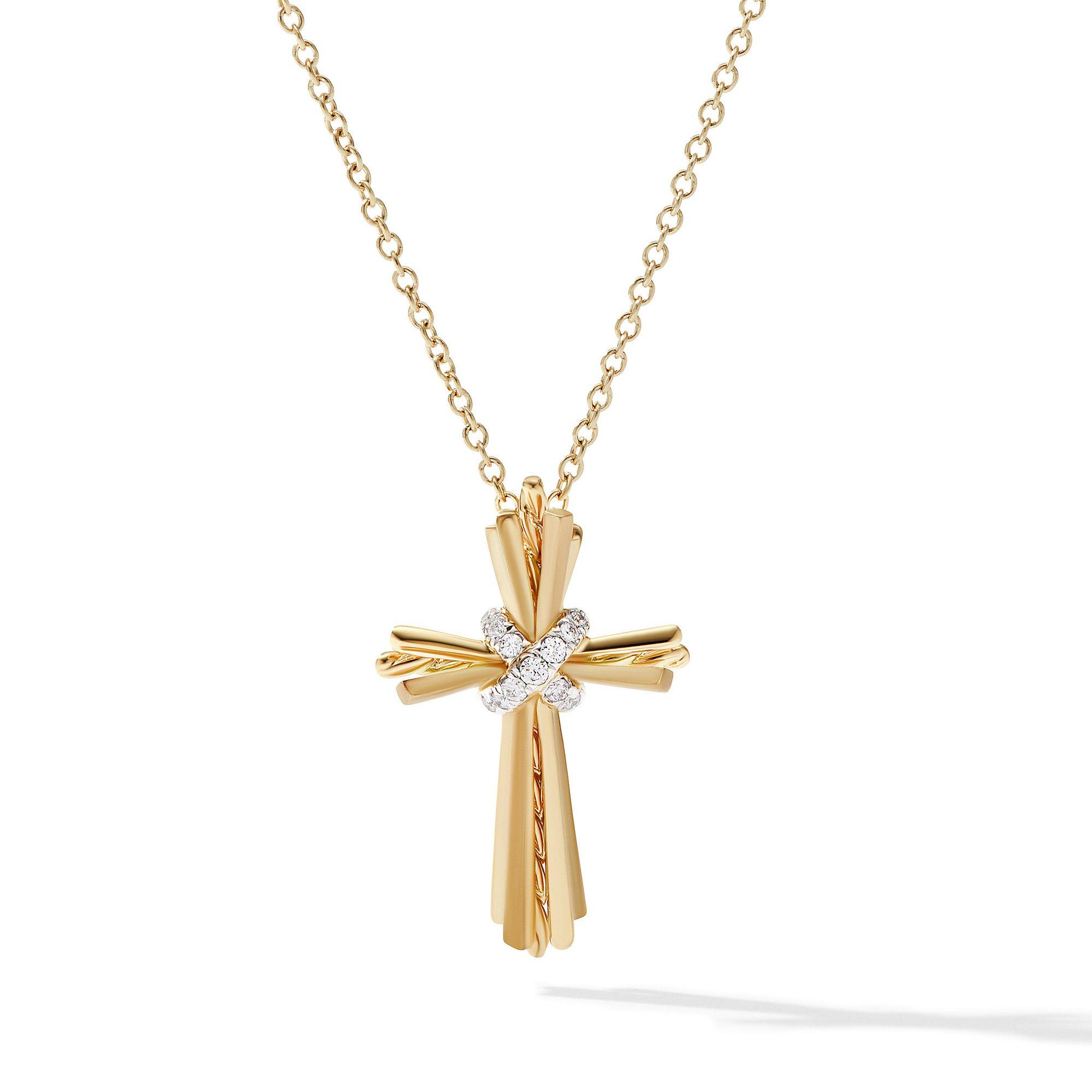 David Yurman Angelika Cross Necklace with Pave Diamonds, 21mm
