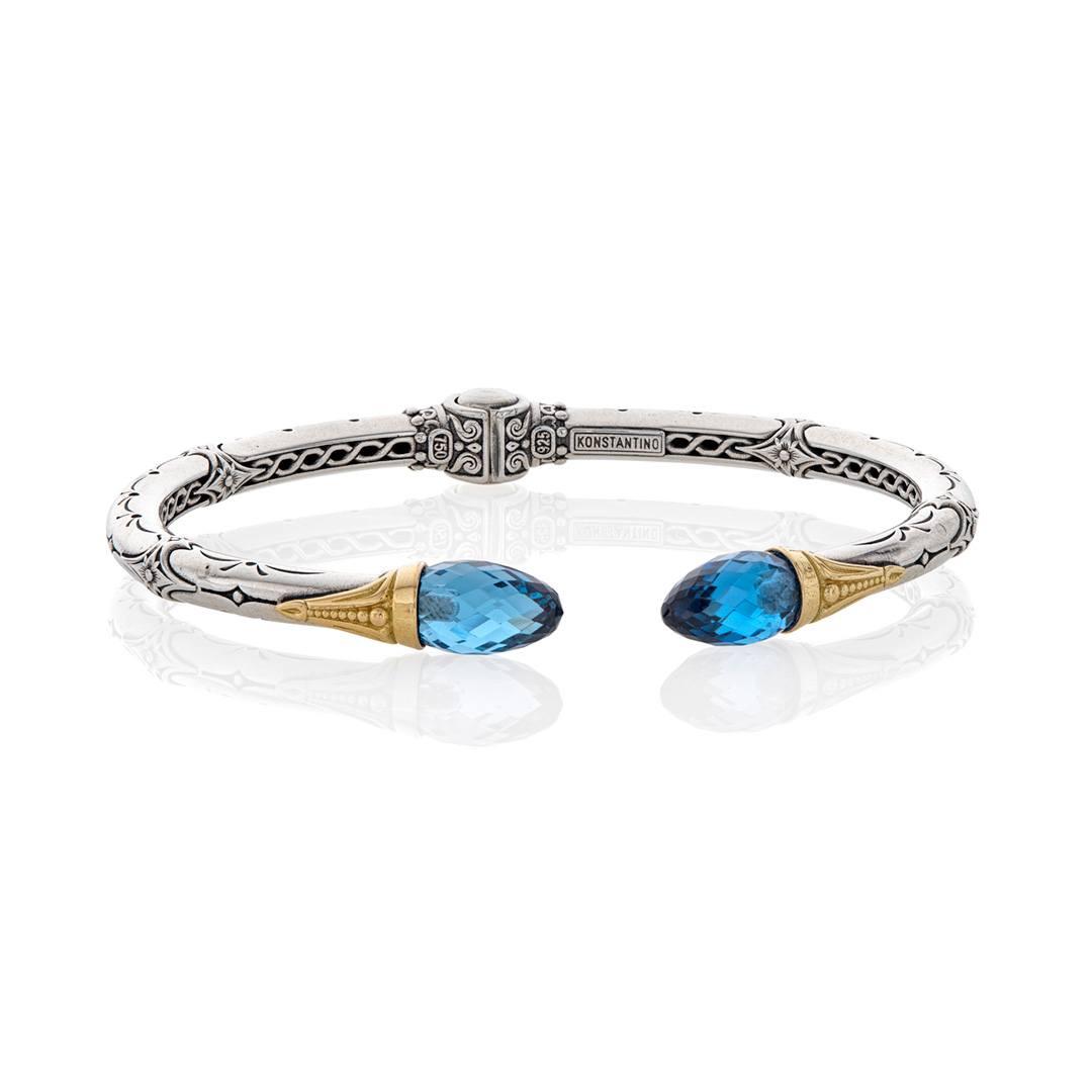 Konstantino Anthos Collection Hinged Cuff Bracelet with Blue Spinel