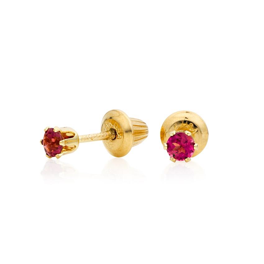 Child's Pink Tourmaline Birthstone Stud Earrings in 14k Yellow Gold