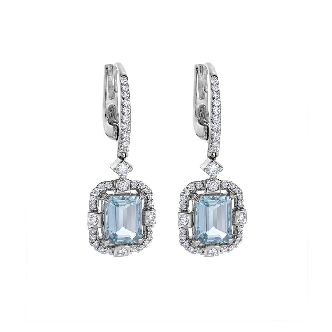 3.06 CTW Aquamarine and Diamond Dangle Earrings