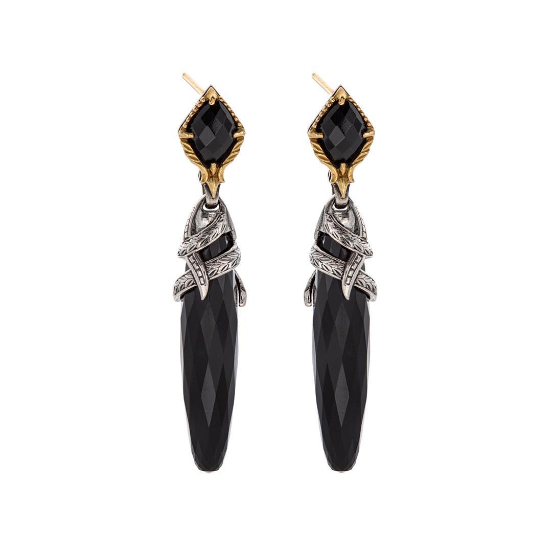 Konstantino Anthos Collection Black Onyx Drop Earrings with Silver Wrap