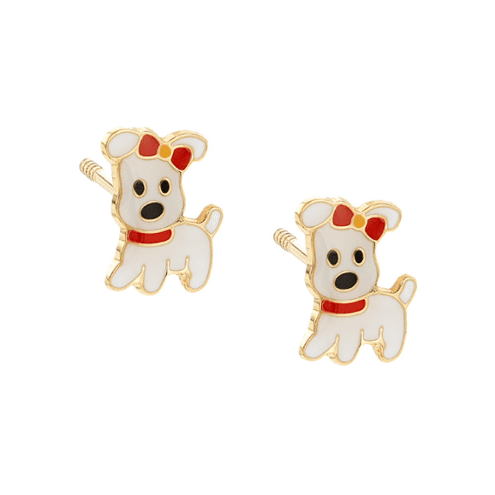 Child's White Dog Enamel Earrings, 8mm