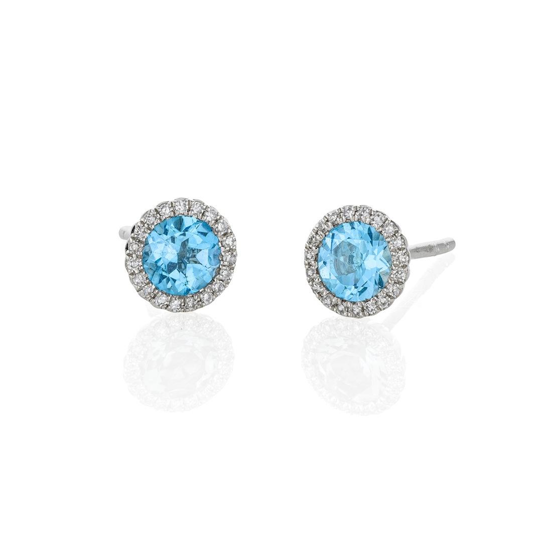 Diamond Surround Gemstone Post Earrings