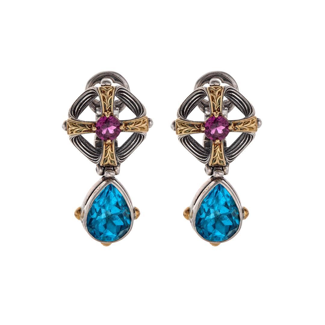 Konstantino Delos 2 Collection Swiss Blue Topaz Drop Earrings