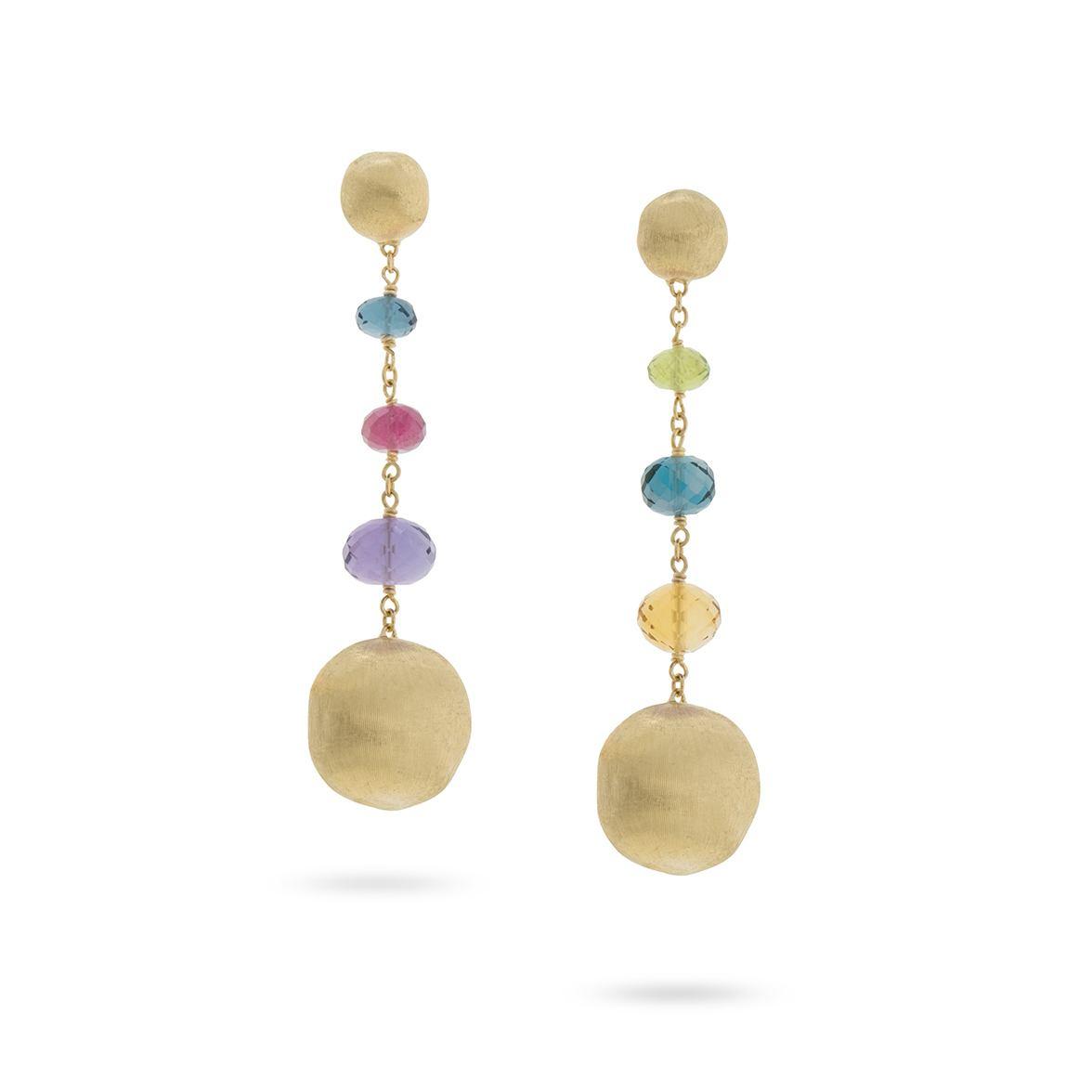 Marco Bicego Yellow Gold Africa Mixed Gemstone Linear Drop Earrings