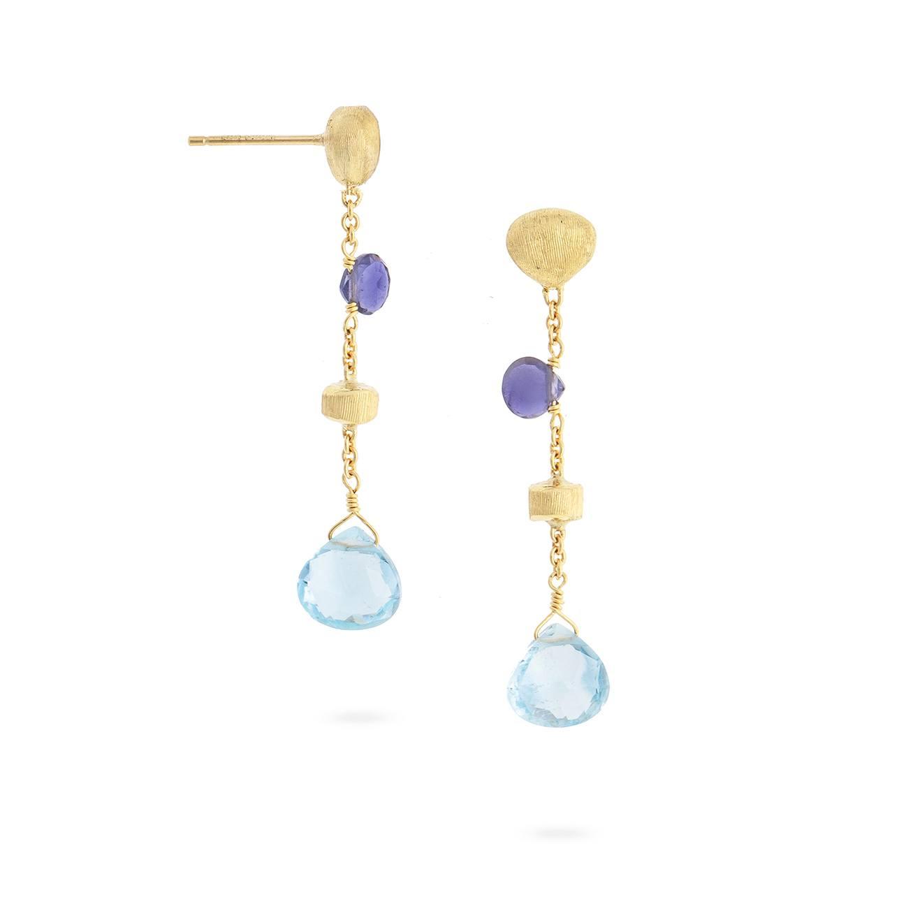 Marco Bicego Yellow Gold Paradise Iolite & Blue Topaz Chain Drop Earrings