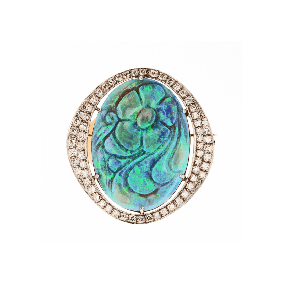 Estate Collection Opal and Diamond Brooch