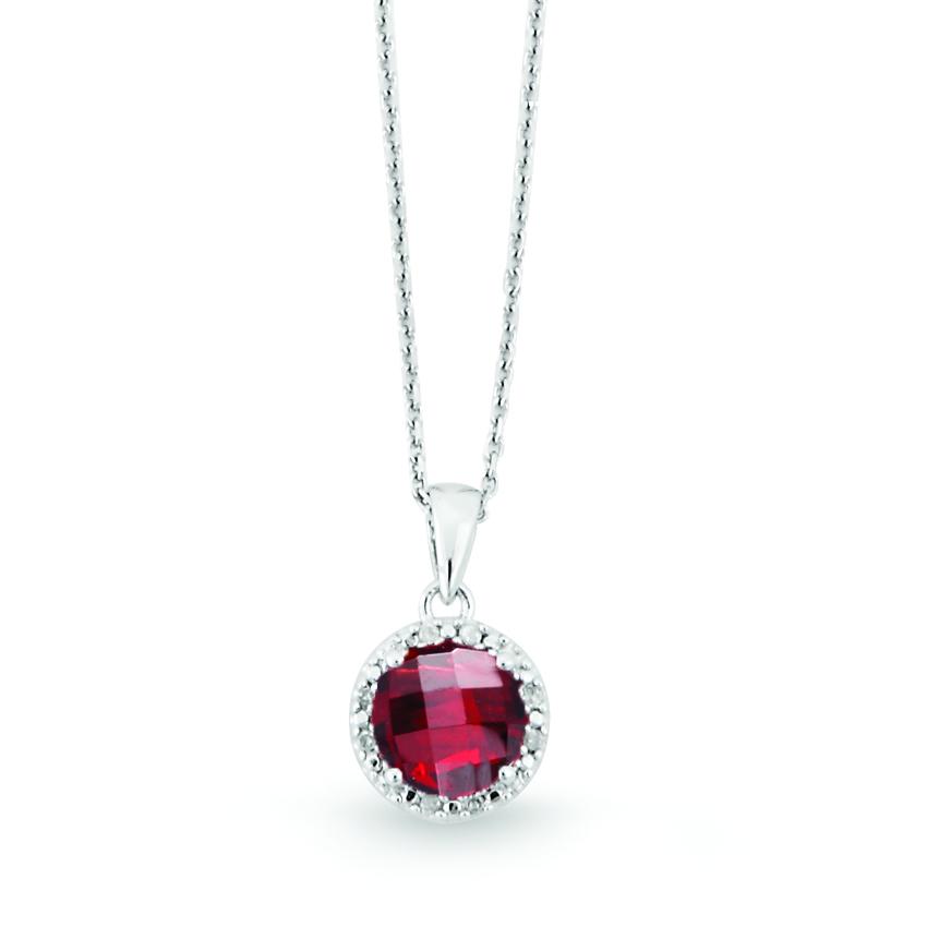 Sterling Silver Gemstone and Diamond Pendant Necklace