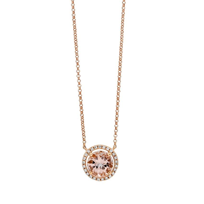 1.50 CT Rose Gold Morganite & Diamond Halo Pendant Necklace
