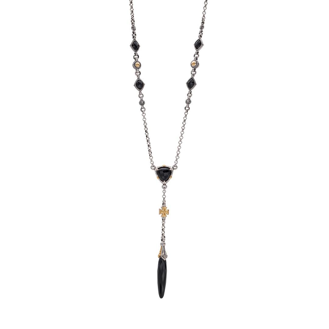 Konstantino Anthos Collection Cross and Dagger Black Onyx Drop Necklace