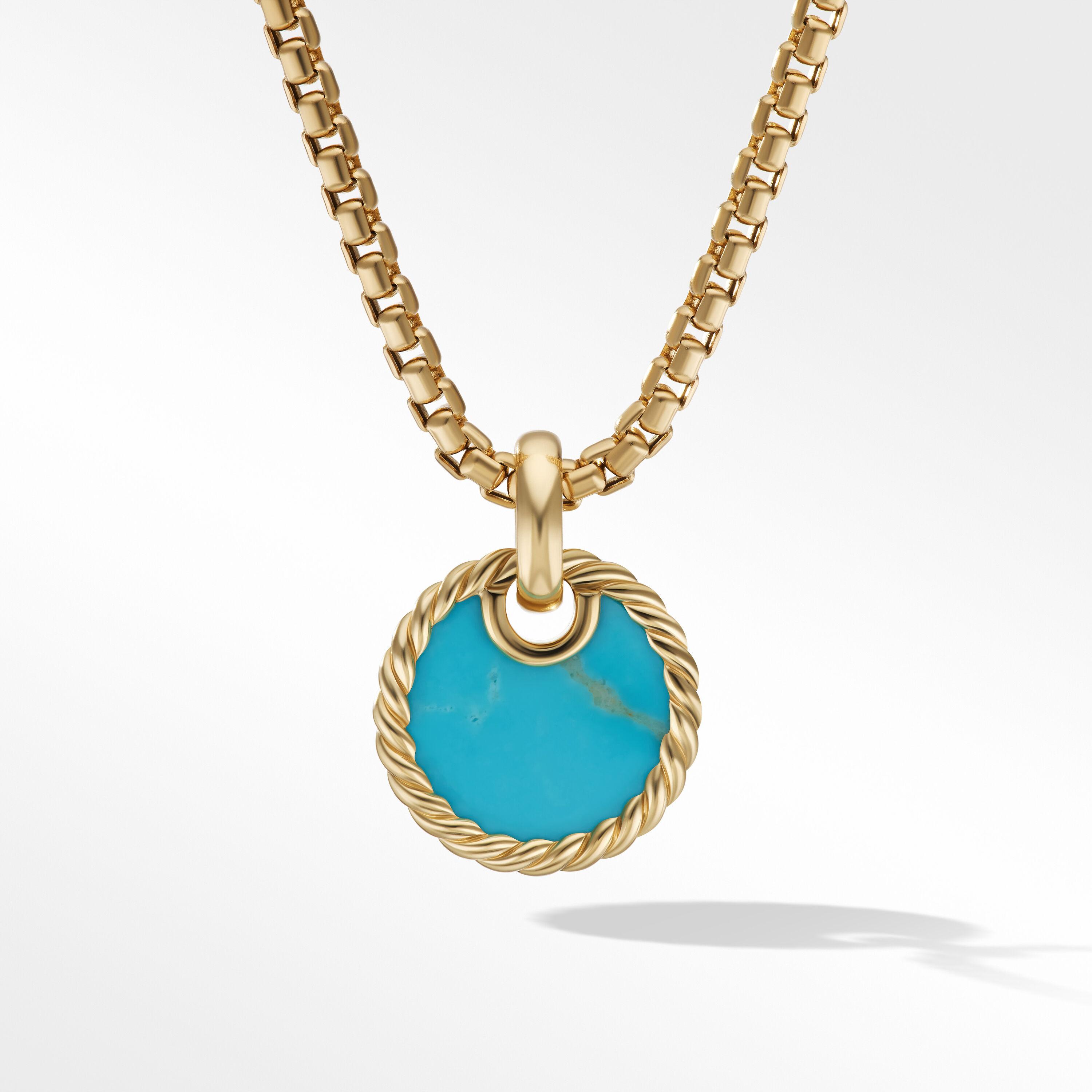 David Yurman DY Elements Disc Pendant in 18K Yellow Gold with Turquoise