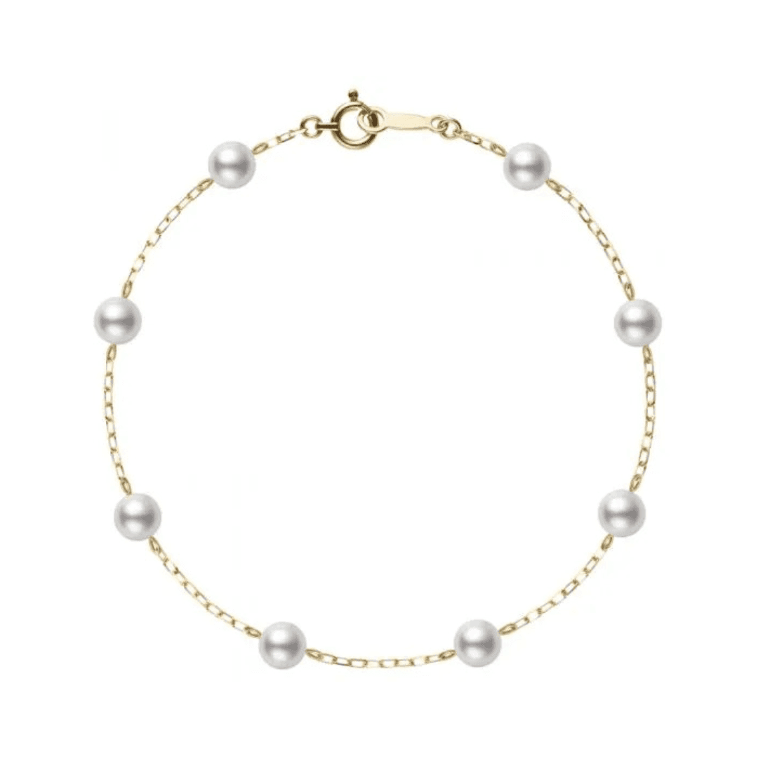 Mikimoto 6-5.5 mm Pearl Yellow Gold Chain Bracelet
