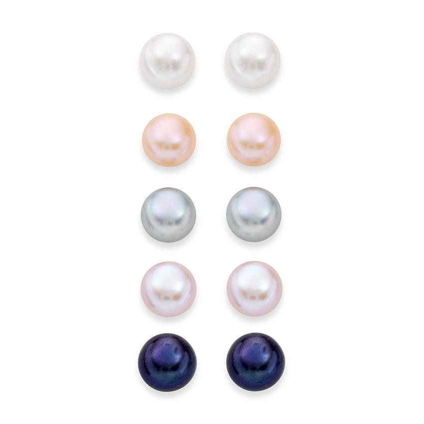 Button Pearl Earring Five Piece Box Set
