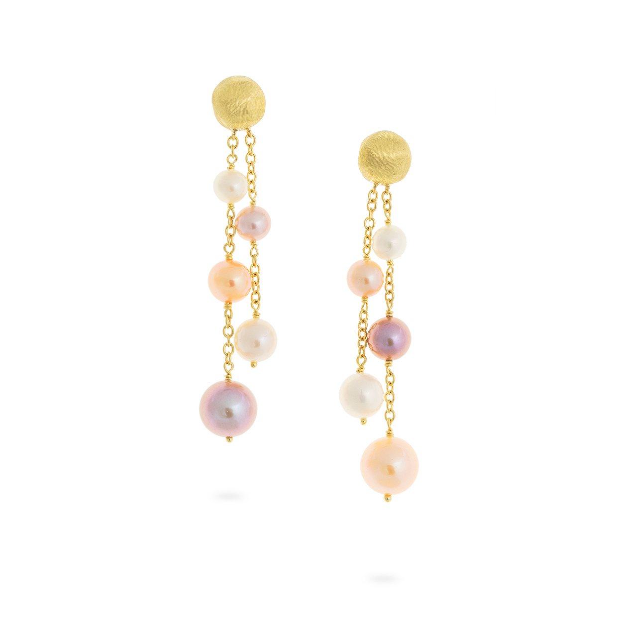 Marco Bicego Africa Yellow Gold & Multi-Colored Pearl Double Drop Earrings