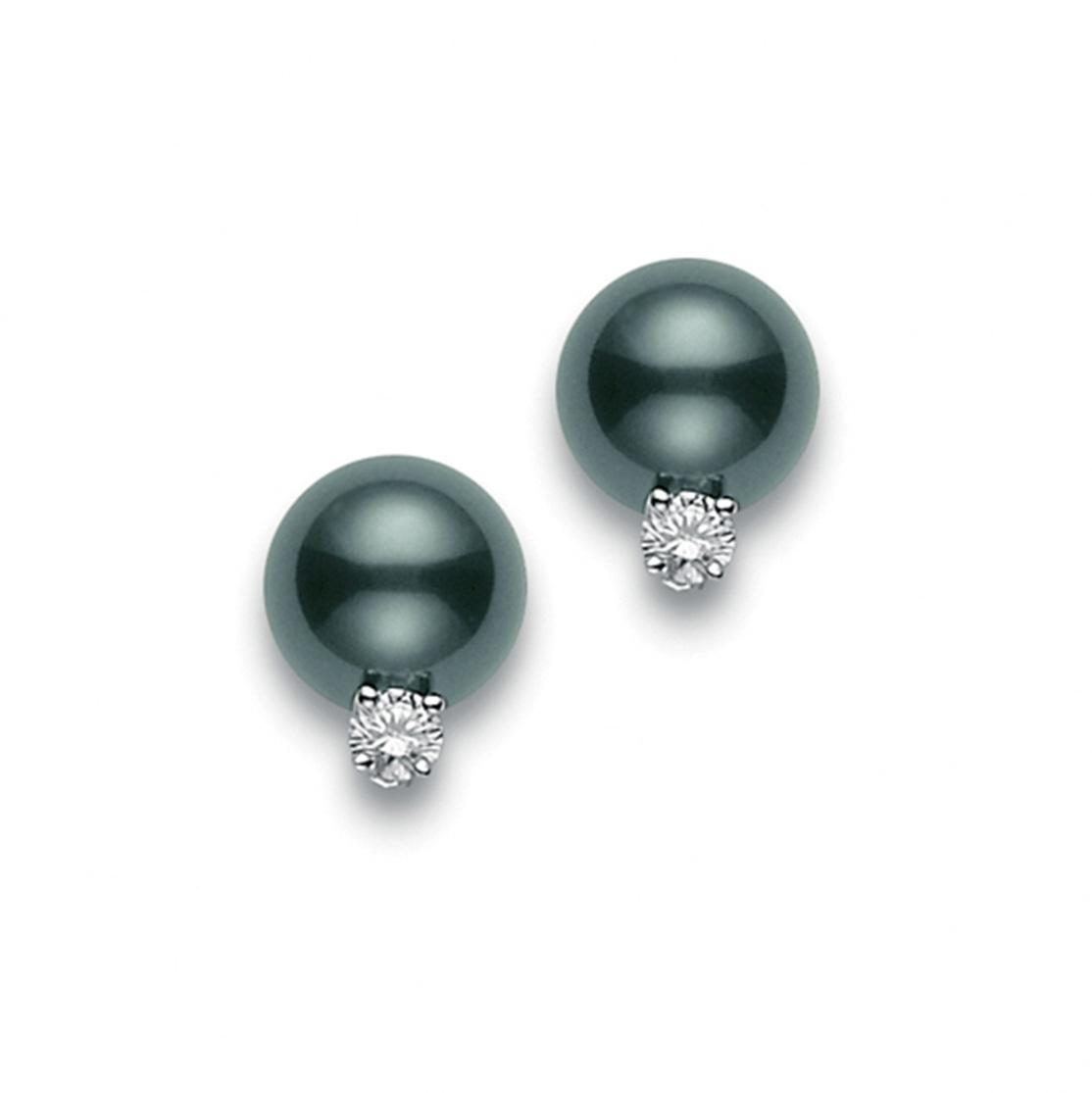 Mikimoto 8.5-8Mm Black South Sea Pearl & Diamond Post Earrings