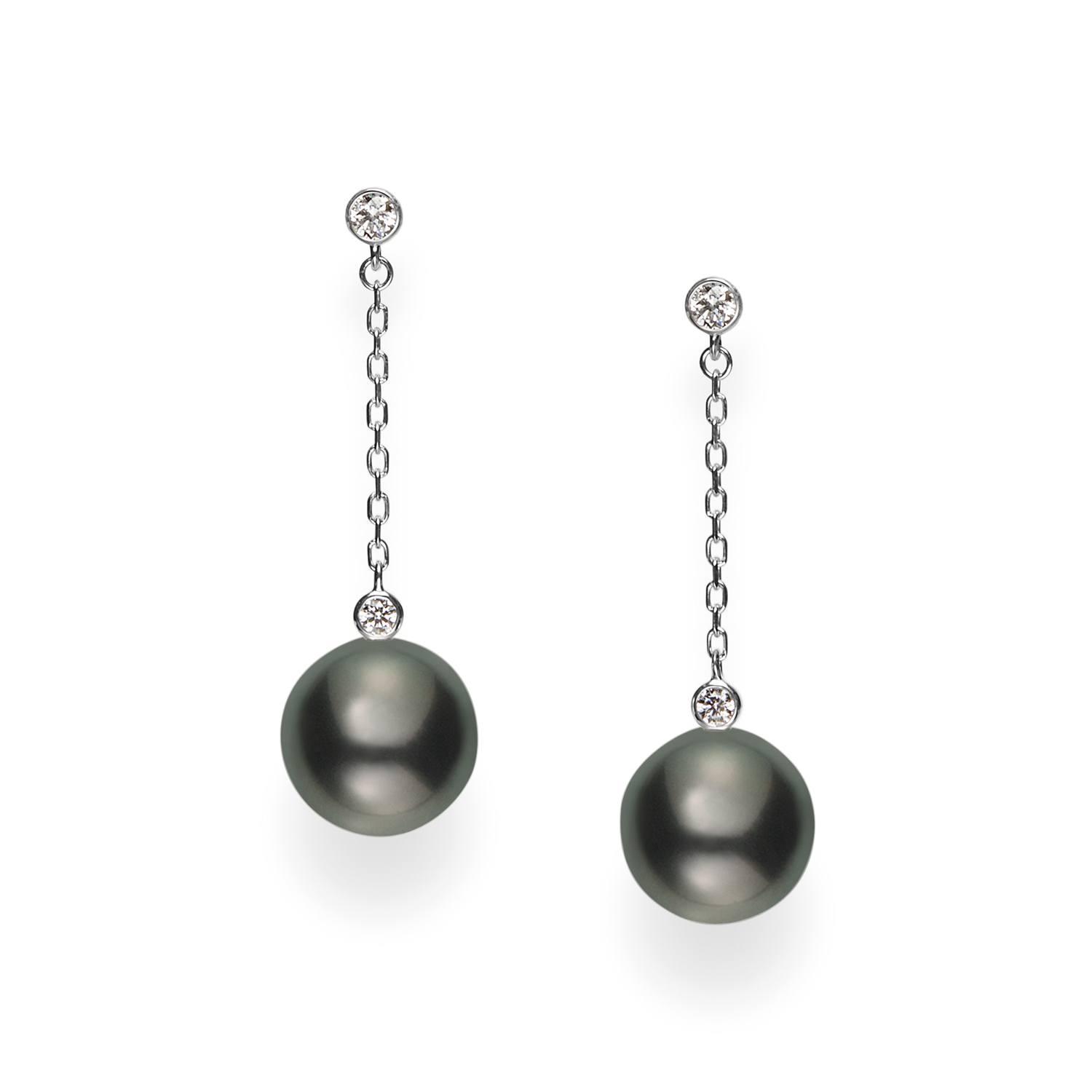 Mikimoto Black South Sea Pearl & Diamond Drop Earrings
