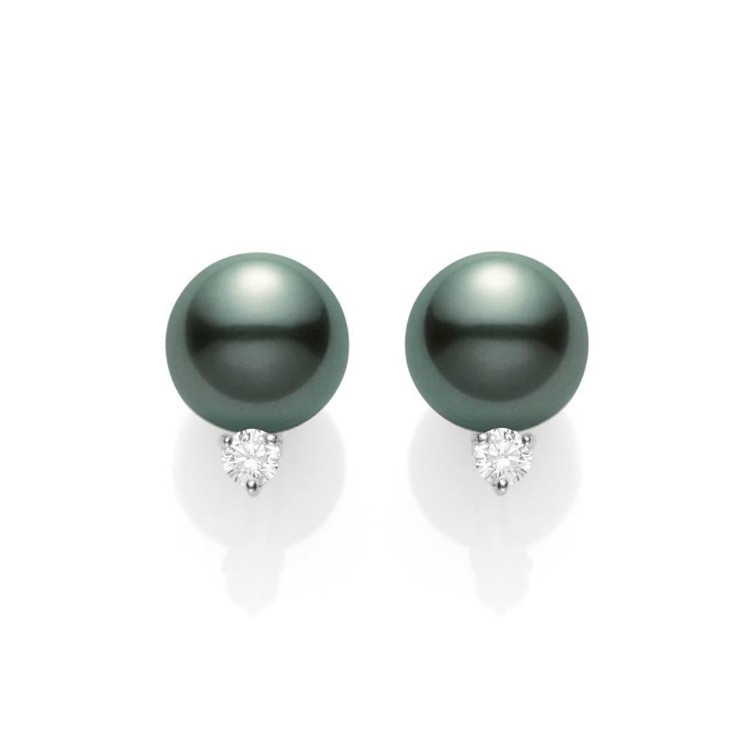 Mikimoto 8mm Black South Sea Pearl & Diamond Post Earrings