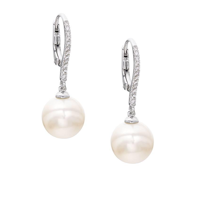 Pearl and Pave Diamond Drop Earrings