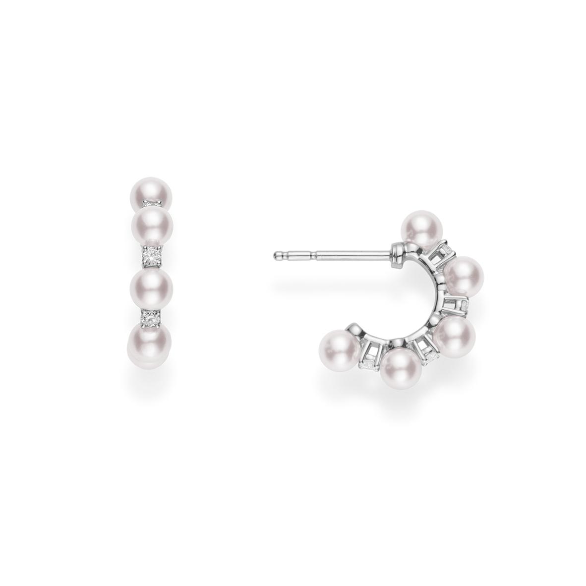 Mikimoto 3.5mm "A+" Akoya Pearl and Diamond Hoop Earrings