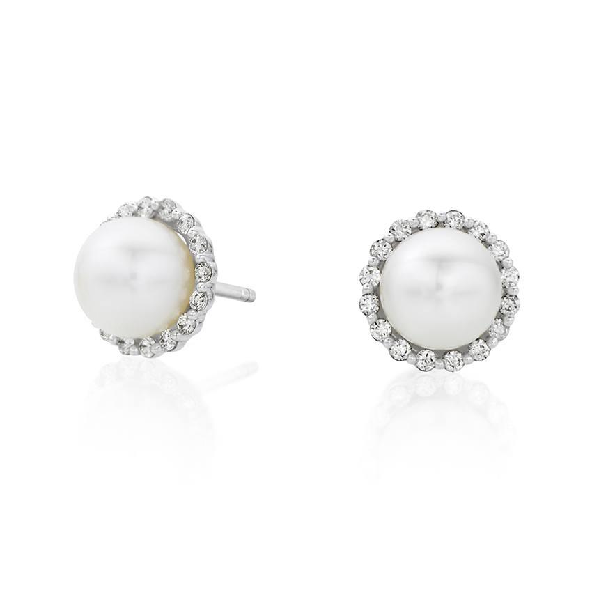 7mm Pearl Post Earings with Diamond Halo