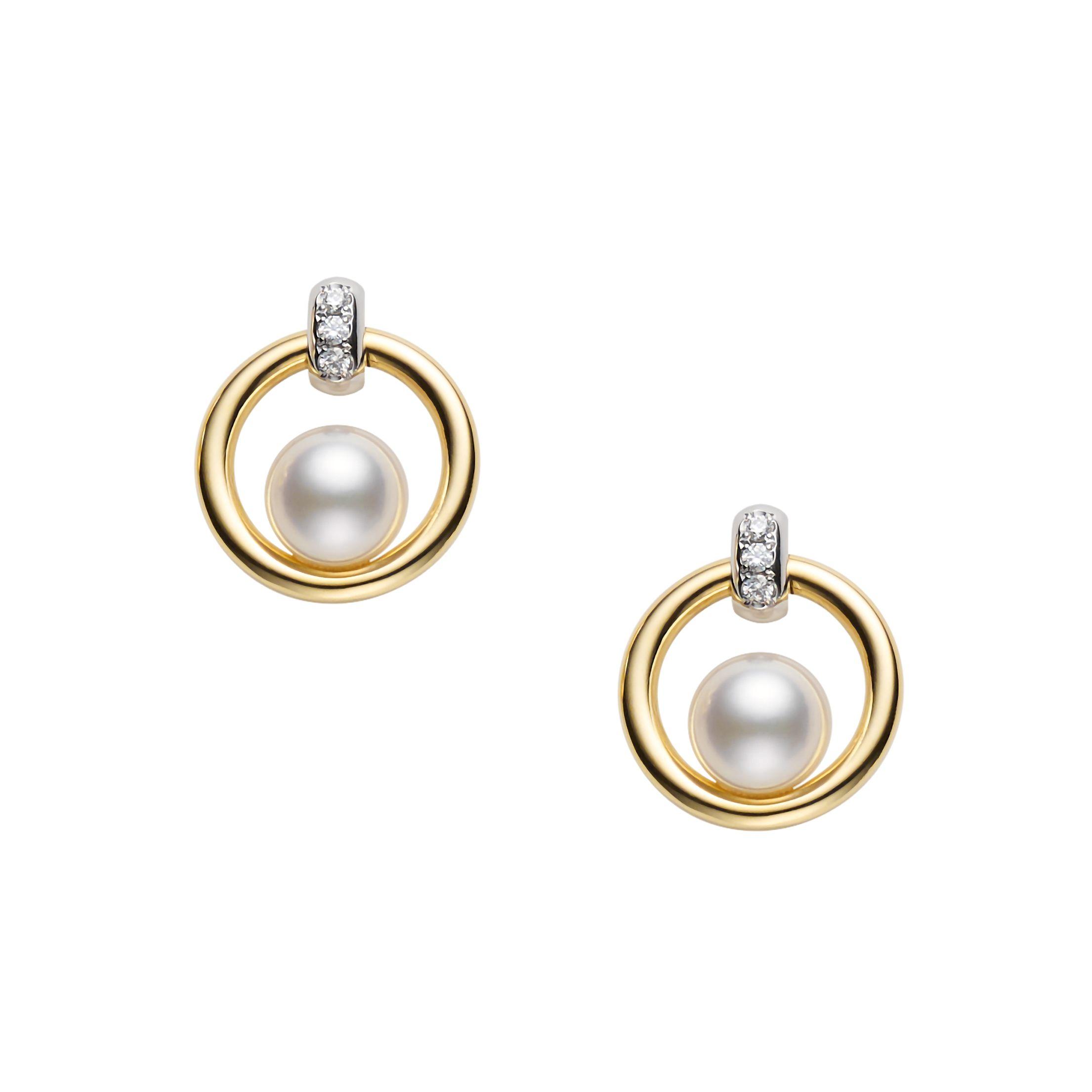 Mikimoto pearl and diamond earrings | Front View