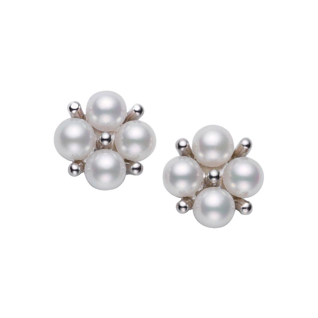 Mikimoto "A+" Akoya Cultured Pearl and White Gold Cluster Earrings