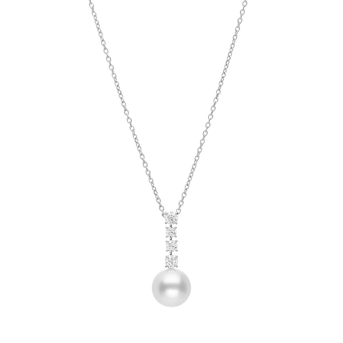 Mikimoto White South Sea Pearl & Diamond Drop Pendant Necklace