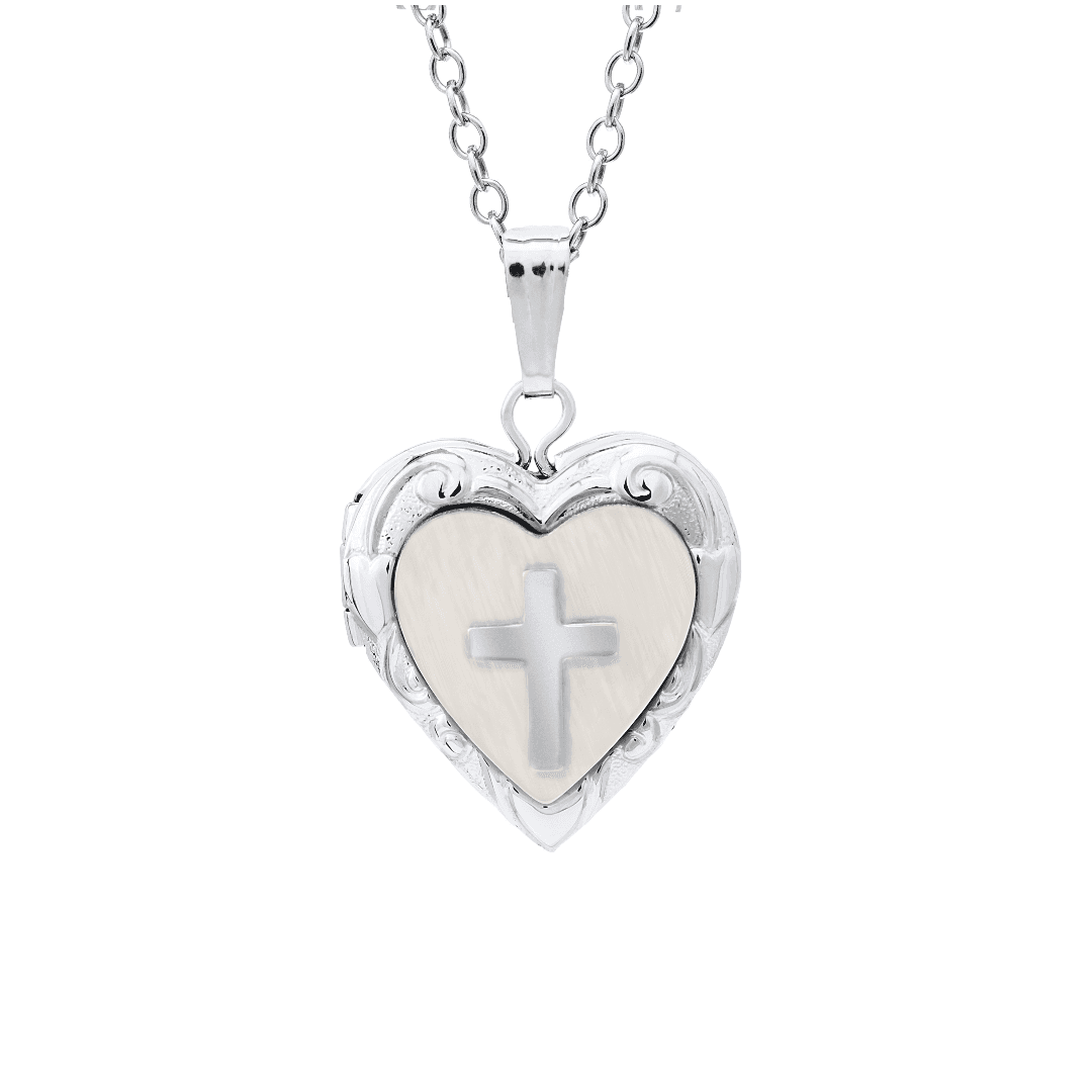 Child's Sterling Heart Locket Necklace with Cross