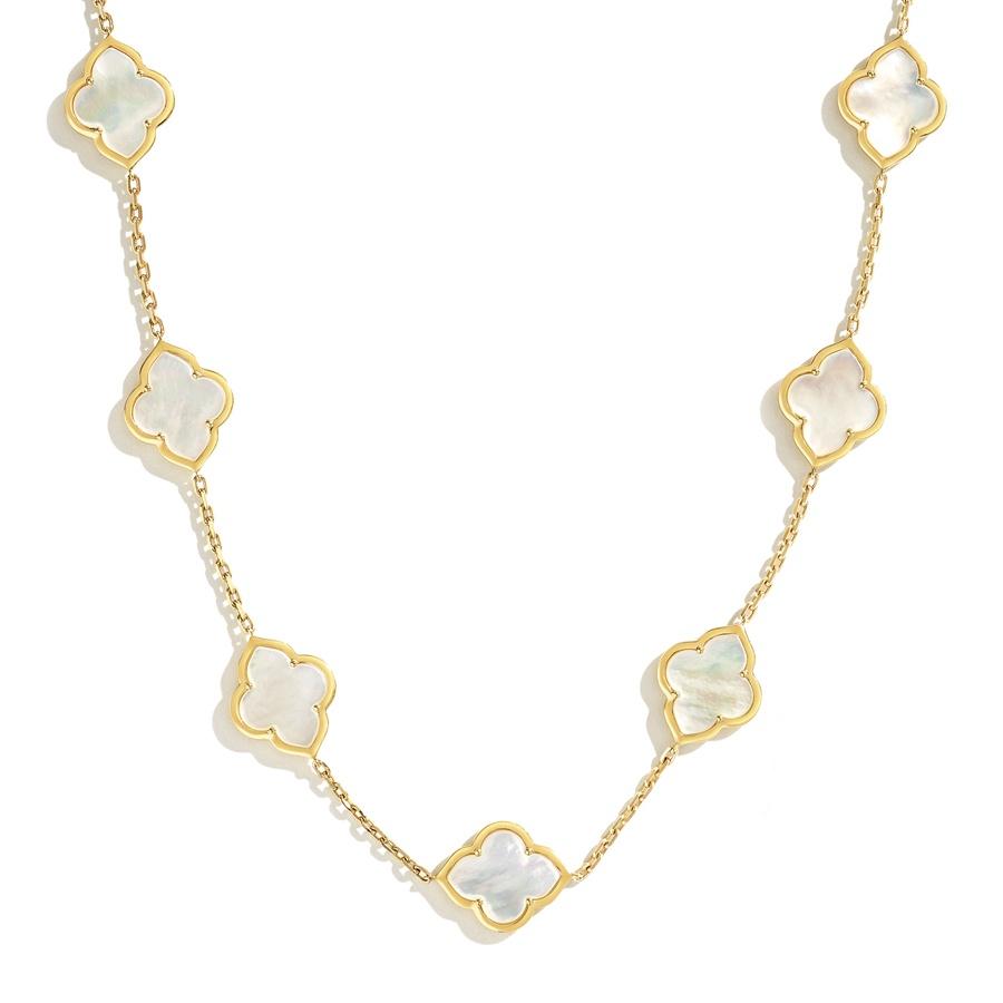 Yellow Gold Mother Of Pearl Clover Station Necklace