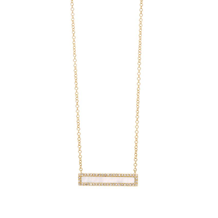 Yellow Gold Mother Of Pearl & Diamond Bar Necklace
