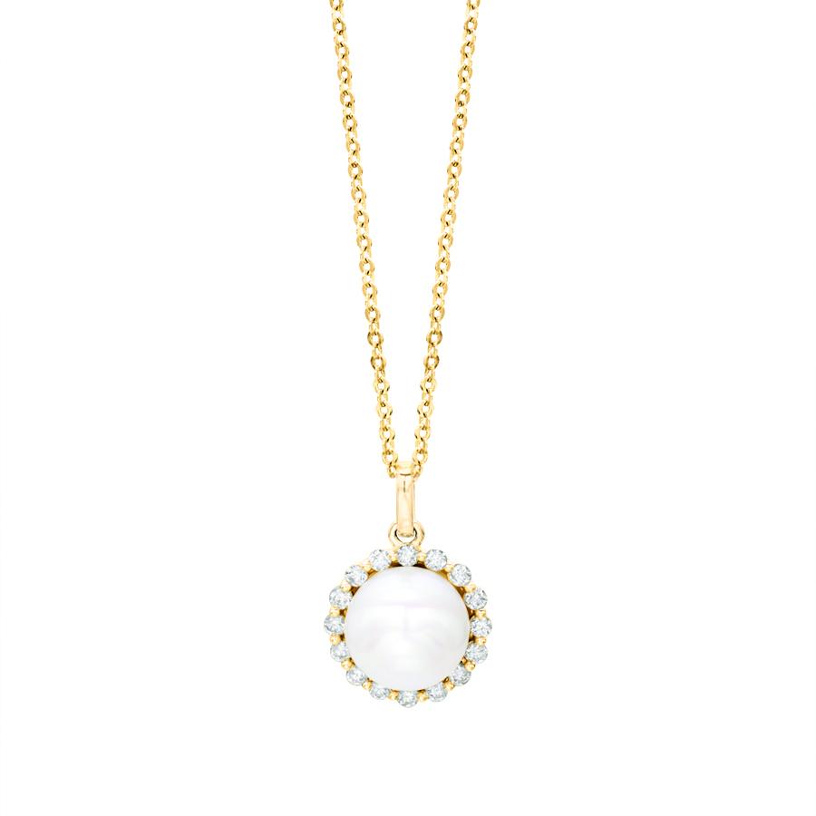 8mm Pearl & Diamond Pendant Necklace