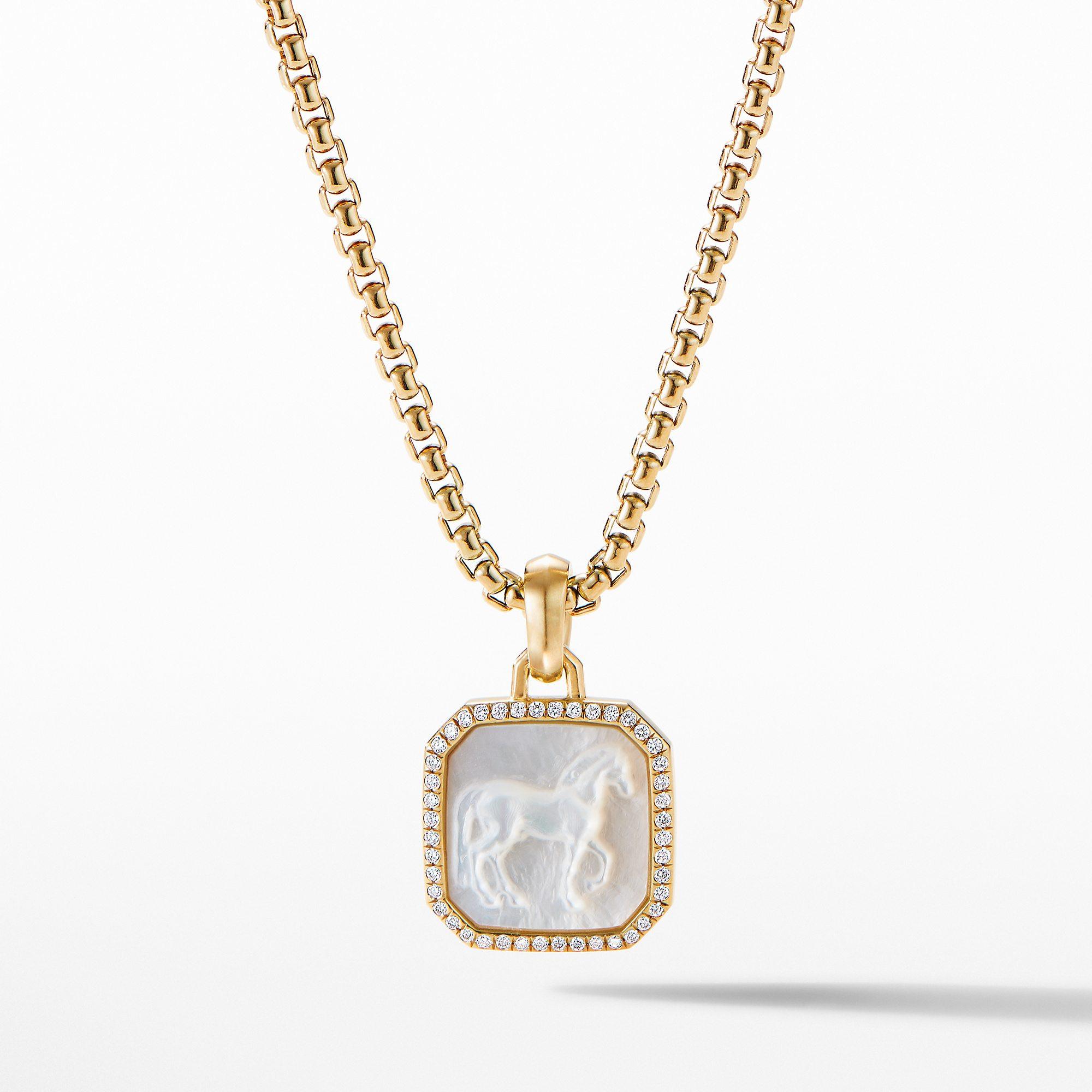 David Yurman Petrvs Horse Amulet in 18K Yellow Gold with Mother of Pearl and Pave Diamonds | Front View