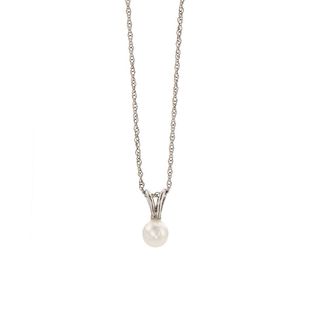 Child's Single Pearl Drop Necklace in 14k White Gold