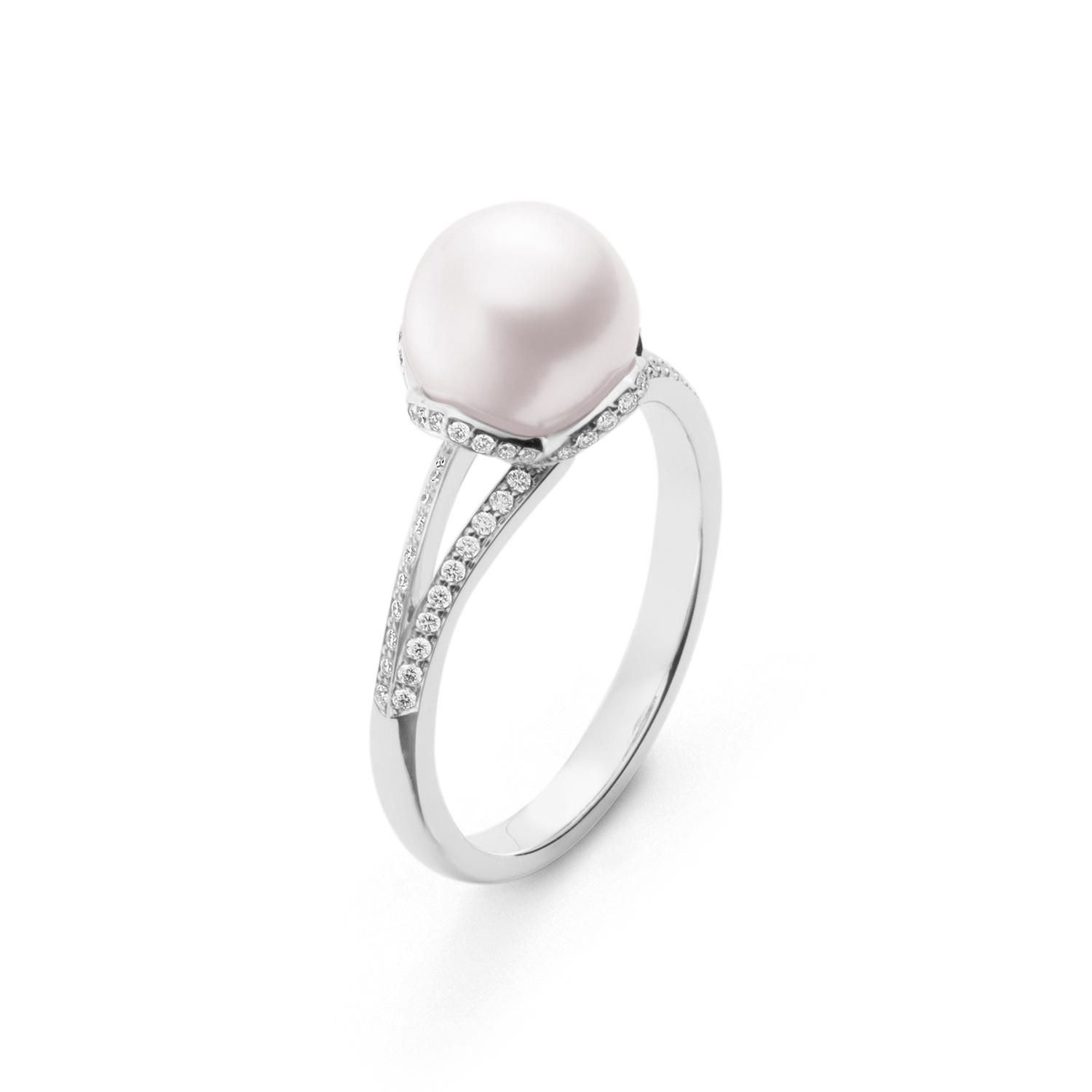 Mikimoto Embrace Akoya Cultured Pearl & Diamond Ring