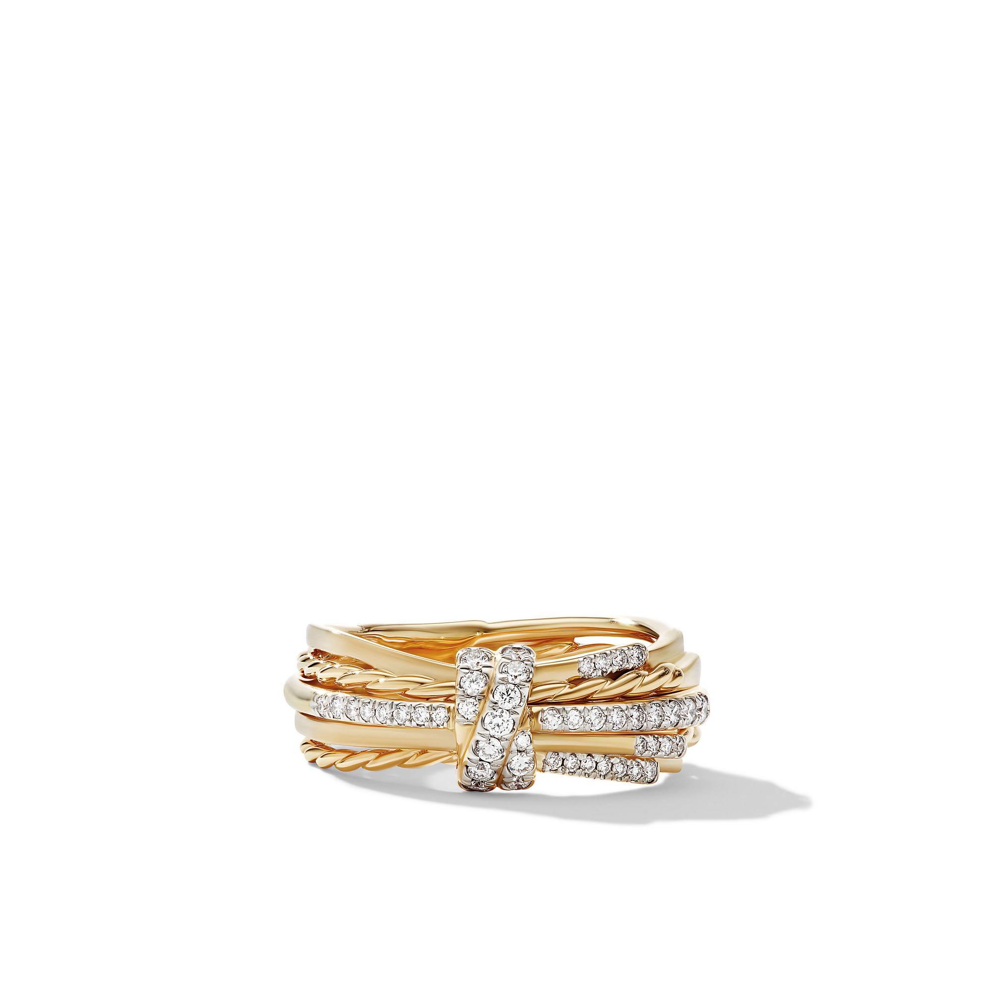 David Yurman Angelika Ring in 18K Yellow Gold with Pave Diamonds, 7.5mm in width, size 7