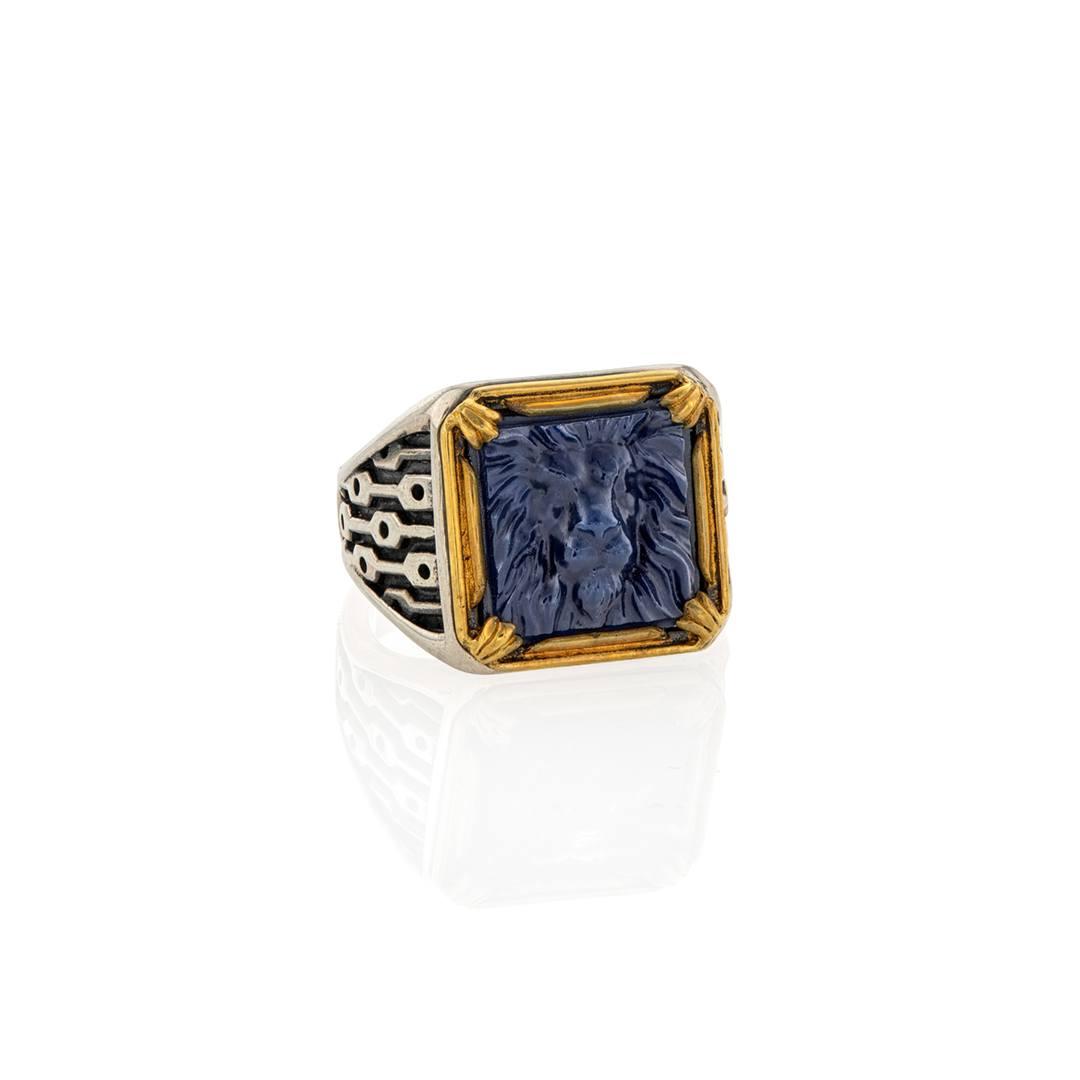 Konstantino Men's Blue Agate Lion Ring
