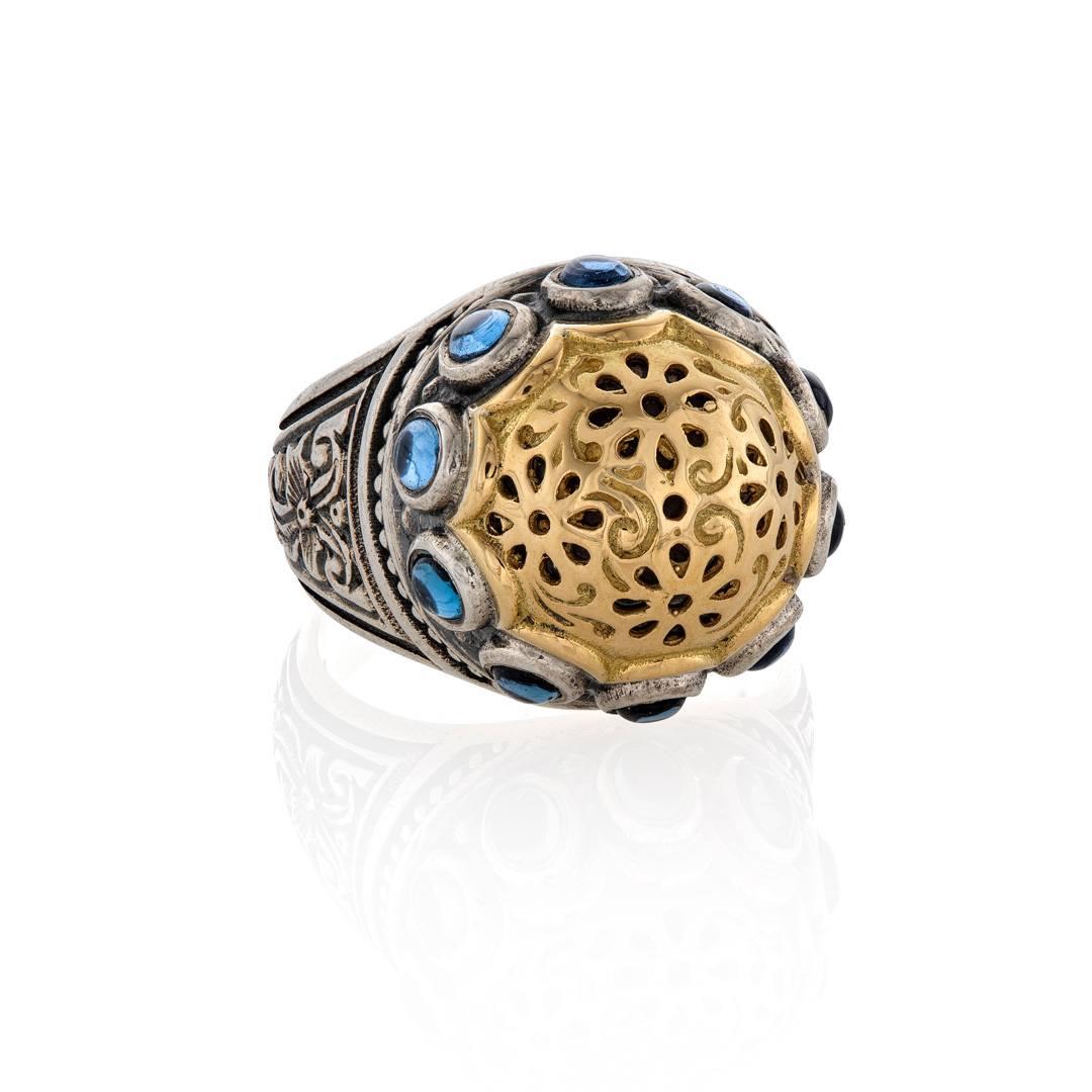 Konstantino Dome Collection Blue Spinel Carved Ring