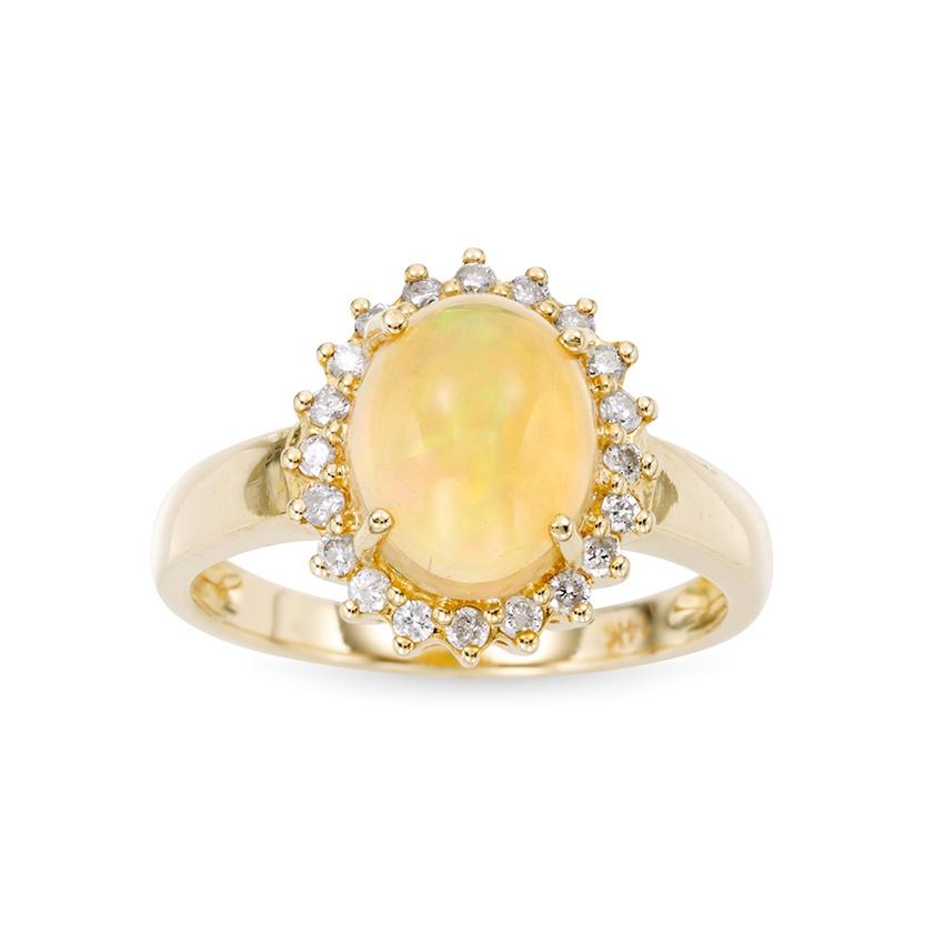 Opal & Diamond Halo Yellow Gold Ring